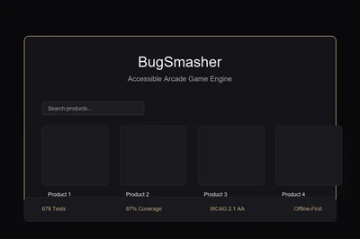BugSmasher game interface showing arcade gameplay with scoreboard and accessibility controls