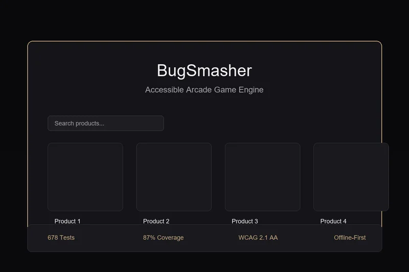 BugSmasher game interface showing arcade gameplay with scoreboard and accessibility controls