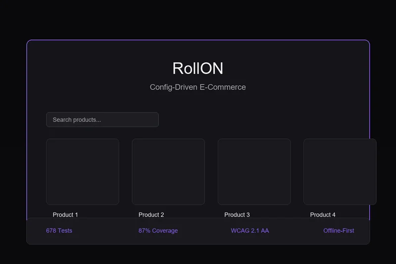RollON e-commerce storefront showing product catalog with cart and checkout flow