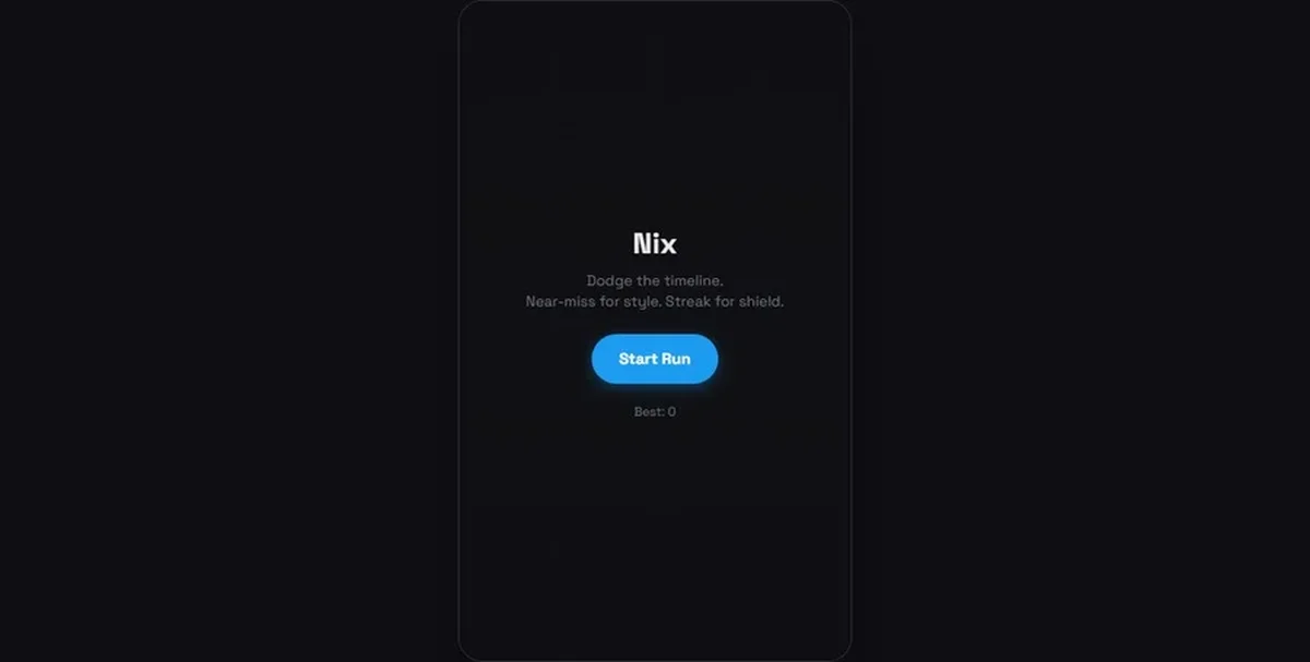 Nix Timeline Dodge — retro canvas mini-game start screen